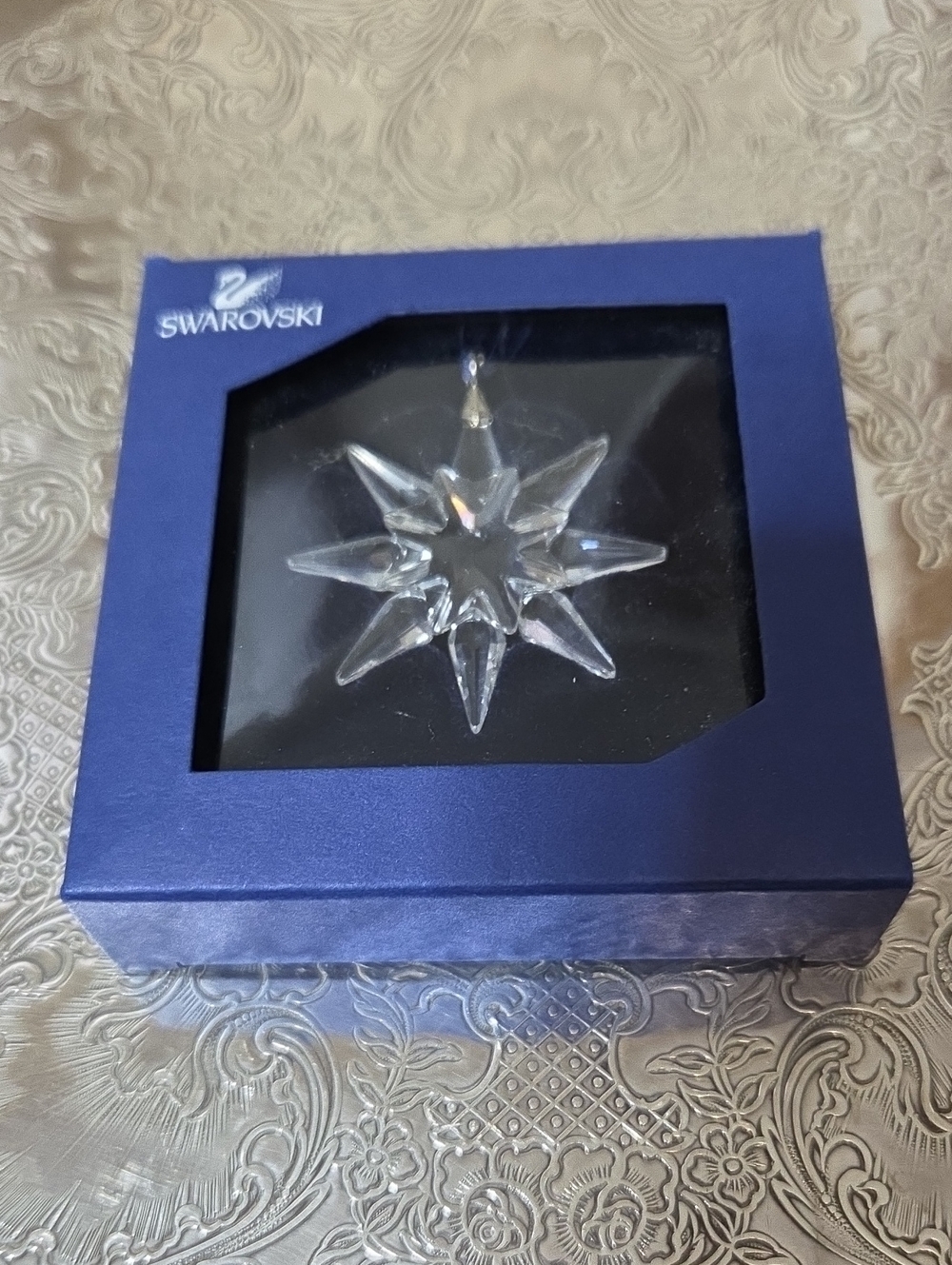 Swarovski Clear Crystal Star Ornament w/ Blue Presentation Box; Made in Austria